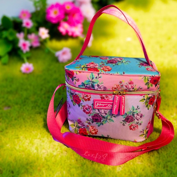 Betsey Johnson NWT Floral Pink Red & Purple Insulated Crossbody Lunch Bag (P170) - Picture 9 of 9